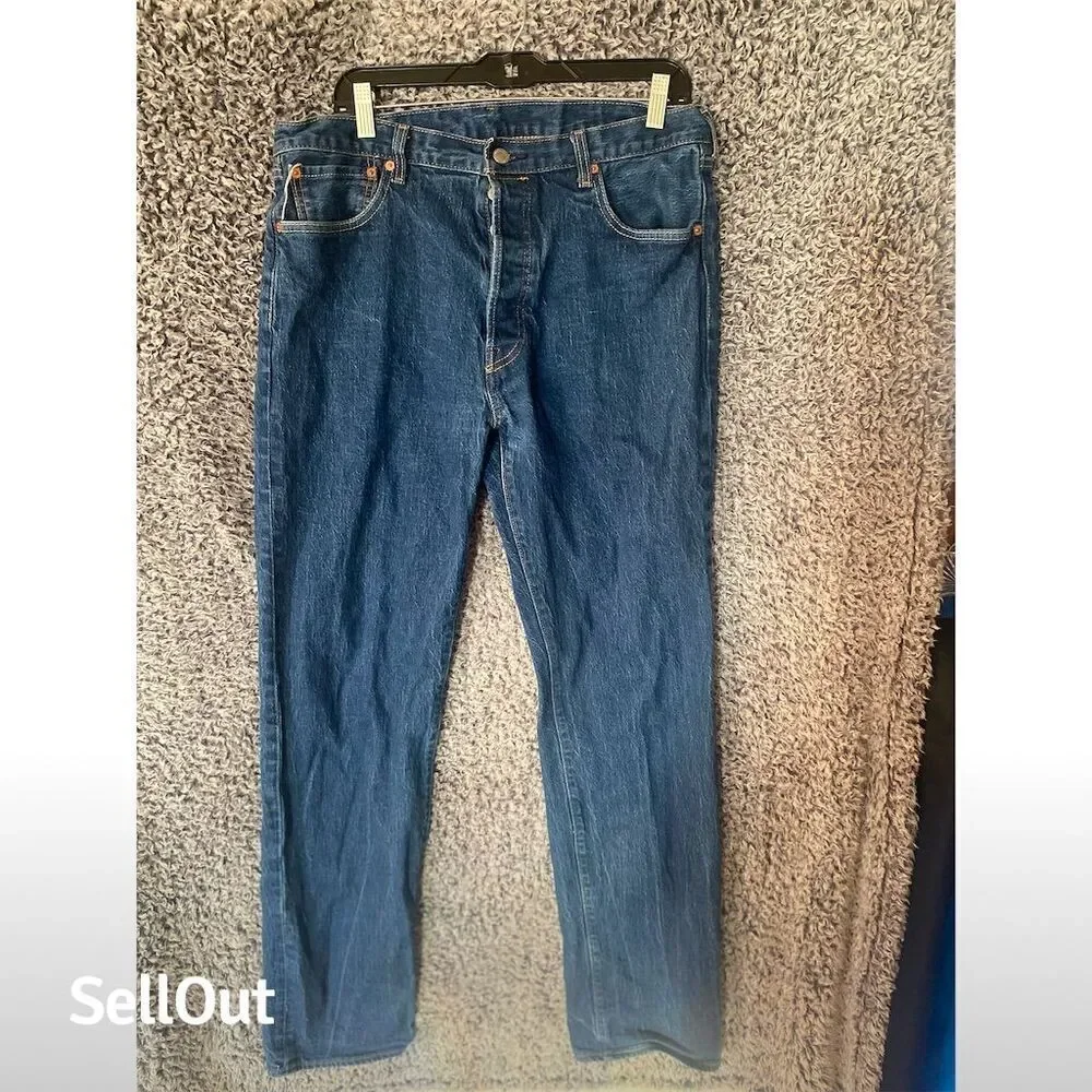 Levi's 501 Men's Jeans W36 L36 Button Fly Straight Leg Dark Denim